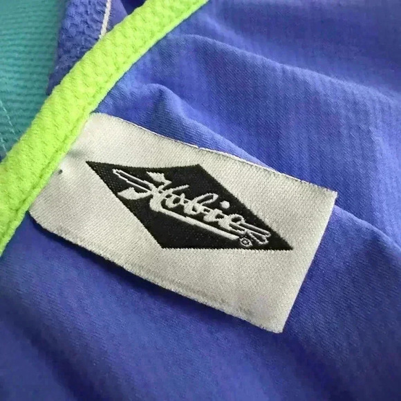 Vintage 90s Hobie Neon Green Blue Striped Full High Waist V Cut Bikini Set - Picture 10 of 10